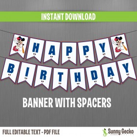 Mickey Mouse Baseball Happy Birthday Banner with Spacers